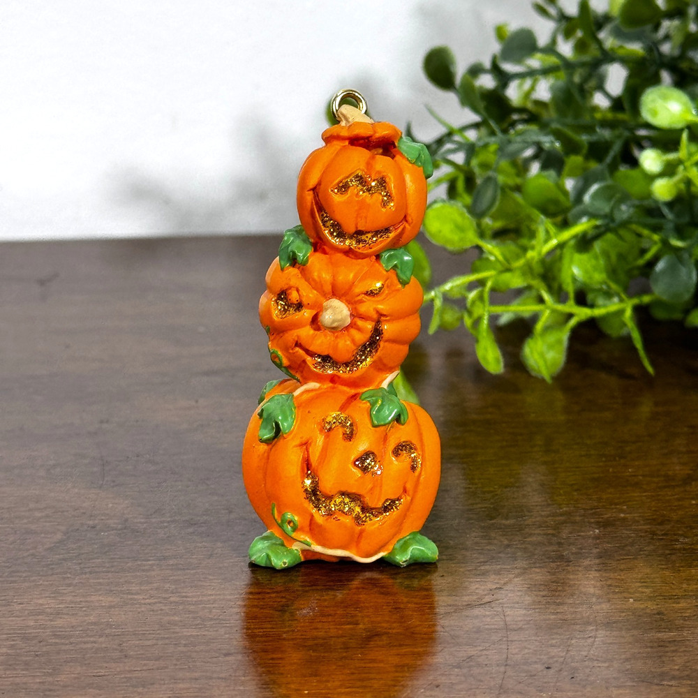 Vintage Hallmark Pumpkin Halloween Figurine Mini 2003 Gold Accents